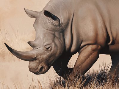 Rhino animal art color paint painting sepia study