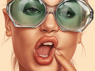 Study color eyes face finger glasses lips reflections sexy woman