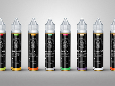 Apex - Vape liquid branding apple bottle branding design e cigarette flavor label liquid logo package packaging design peach pepermint raspberry revolutionary tobacco vanilla vape watermelon white chocolate