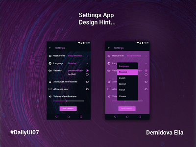 Settings App, DailyUI007 app daily ui 007 daily ui 07 dailyui dailyui007 dailyui07 design mobile typography ui uidesign ux uxdesign
