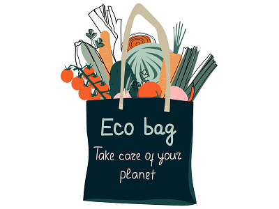 Eco1 bag banner design flat flyer fresh illustration organic vegetables