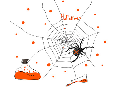 Halloween4 banner creative design flat flyer halloween illustration invitation lettering orange postal poster potion spider sweet web web design white