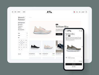 APL Collection + Product Pages athleisure brand collection commerce design ecommerce experience design footwear information architecture luxury product shoe shop shopify storefront ui ux ux design