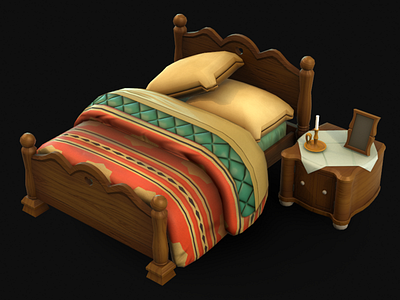 Bedroom - Final Fantasy IX scene fan art asset 3d animation asset bed design game art game dev indie dev low poly marmoset toolbag maya modeling prop texturing