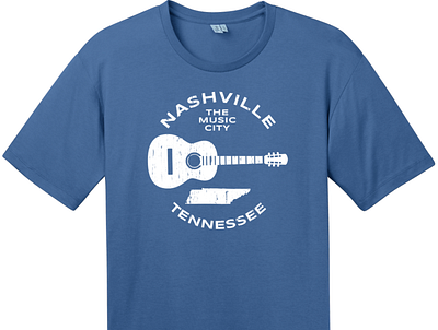 Nashville Tennessee Music City Guitar T Shirt Maritime Blue country music custom t shirts nashville tennessee the music city