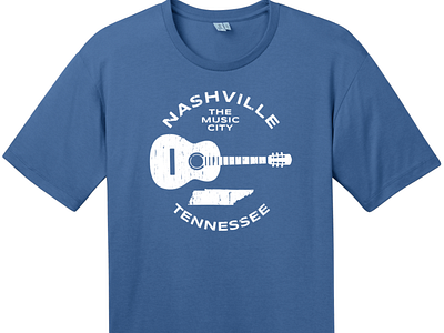 Nashville Tennessee Music City Guitar T Shirt Maritime Blue