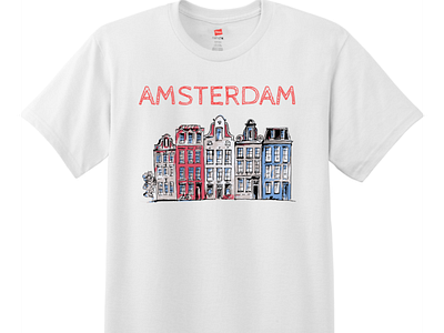 Amsterdam Holland Leaning Houses T Shirt White