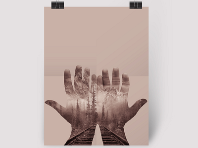 Double exposure double exposure effects fog hands mountain photoshop poster