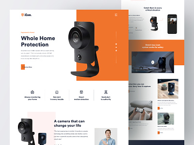 Icam Security camera landing page agency website branding cctv control panel home automation home security icam icam camera icam security icam security camera landing page minimal security camera smart camera smart home security smart security trendy design ui uidesign uxdesign