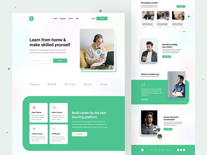 Online learning landing page by Md Sakib for Pixency on Dribbble