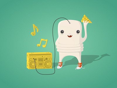 Tontin boombox cheese fat food fool happy illustration music notes retarded shoes silly