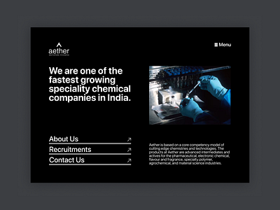 Aether Industries Concept Landing Page aether chemical chemistry concept landing page minimal redesign web design website