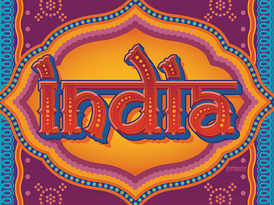 India detail illustrated lettering india multi color typography