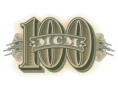 MCM 100 currency engraved typography