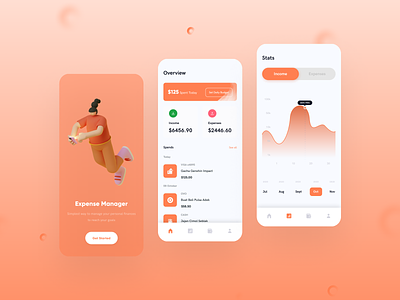 Expense Manager Apps 3d bank app clean clean design design expense management expense manager expense tracker home minimal money app money management money transfer onboarding screen overview stats