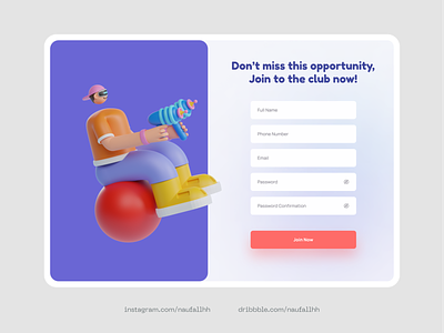 Sign Up Page with 3D Illustration 3d auth colorful playfull register page sign up sign up page website authentication website login