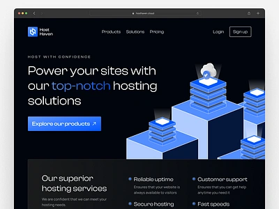 Host Haven - Web Hosting Services Landing Page 3d cloud cloud computing cloud hosting dark mode domain faq hosted hosting illustration internet landing page pricing server services vps web hosting website website hosting whmcs