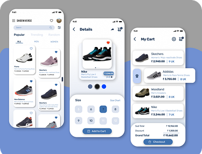 Shoeniverse app appdesign creative design ecommerce app screens shoes store typography ui ui design uxui