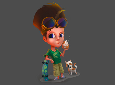 The Boy, His Guinea Pig and The Dog 3d 3d art 3d modeling character design design digital art digital painting game game design illustration