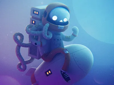 "Astronaut Skeleton and His Cat" 3d interpretation 3d animation blender bones cat design diorama gamedev illustration light logo sceleton skull ui