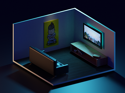 Movie Room blender 3d lighting livingroom modeling room watching