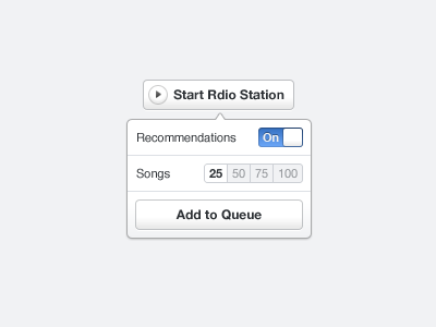 Rdio Station settings popover rdio settings toggle tooltip