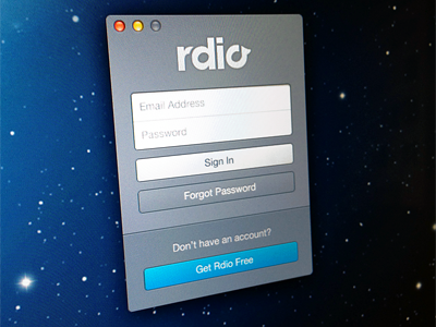 New Rdio sign in window app button form login mac rdio sign in sign up