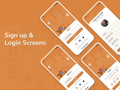 Sign up & Login Screens app appdesign branding color design illustration interfacedesign log in logo minimal mobile mobileapp new onboardingscreens orange profile sign up trending ui ux