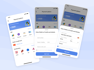 Payment Screens app appdesign banking branding checkout color creditcard debitcard design interfacedesign minimal mobile mobileapp new payment trending ui upi ux wallet