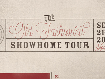 Showhome Event box home lines old old fashioned script show showhome texture the tour typography vintage
