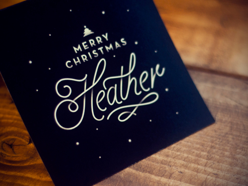 Christmas Card christmas holidays print design type winter texture custom vintage heather wood black card greeting snow dots script