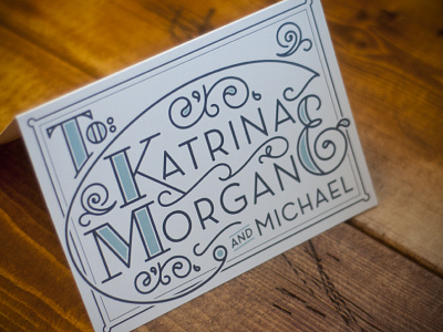 Wedding Card blue card custom type fancy typography wedding white wood