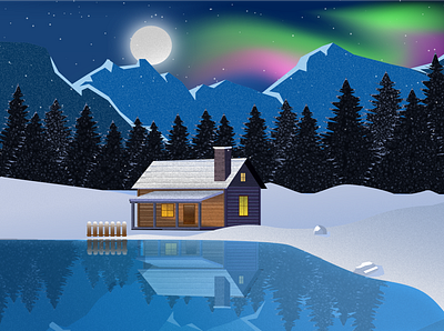 Winter night childrens illustration design flat illustration minimal