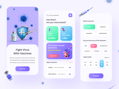 Covid-19-Vaccine-Booking-Concept-App-UI app ui best dribbble shot booking app coruna corunavirus covaccine covid covid 19 covid vaccine halth halth care madical pandemic ui ux ux design vaccine virus