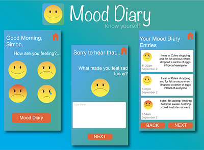 Mood Diary app design illustration illustrator minimal ui ux xd