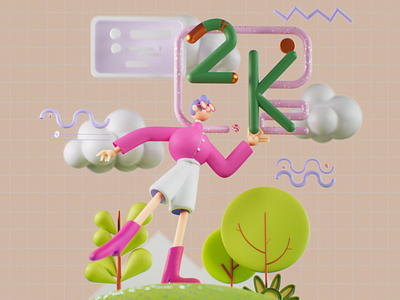2K Celebration 2k 3d 3d artist animation character cinema4d design illustration motion graphics photoshop render rendering ui
