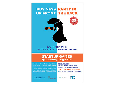 The Startup Games Promotional Poster blue mullet orange poster startups