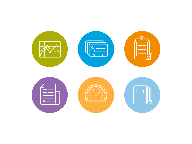 Responsive Icons chart clipboard contacts dashboard email graph icons notebook technology