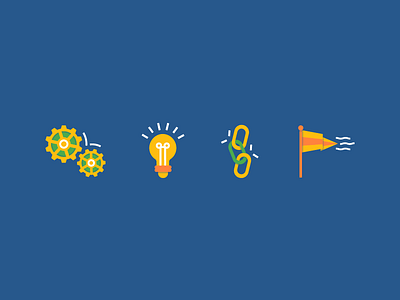 Conference Identity – Illustrations Pt.2 act chains flag flat gears icons lightbulb partner shadow