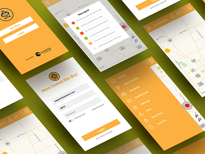 Here Comes the Bus App app menu school school bus student ui ux yellow