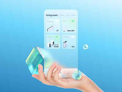 [Free 3D glass cube] Smart home dashboard in glassmorphism 3d app blender blender3d dashboad glass glassmorphism glassy ios smart home smarthome ui