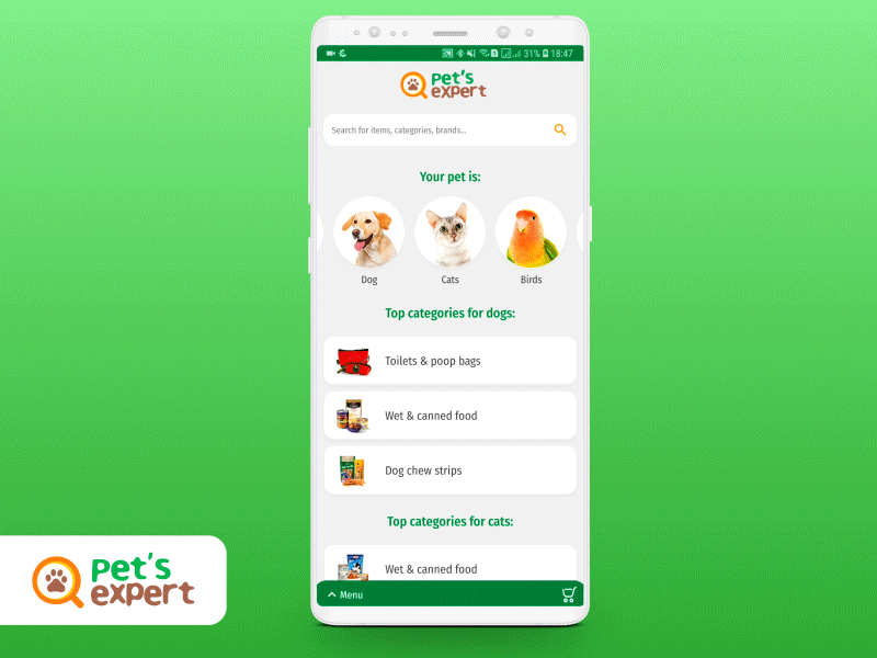 Catalog transition for PetsExpert Android android animation app catalog e commerce interaction pet shop transition ui ui interaction