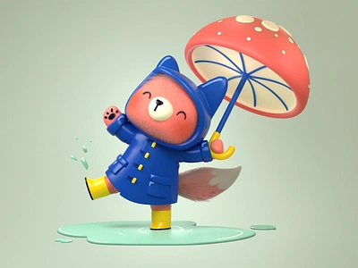 Fox in the rain 2d to 3d 3d 3d illustration blender cartoon children design for kids fox fur furry illustration kid`s illustration rain umbrella