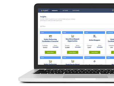 Saylent Insights b2b banking cards cards ui data analysis enterprise finance icons insights machine learning tiles ui ux web app