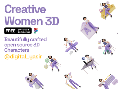 Creative Women 3D Free Design 3d 3d assets 3d character 3d design 3d modeling app branding design graphic design illustration logo typography ui ux vector
