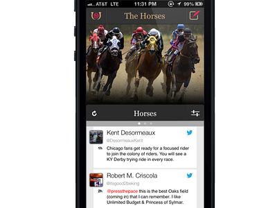 Kentucky Derby: DerbyMe Curated Twitter Feed iphone mobile social ui