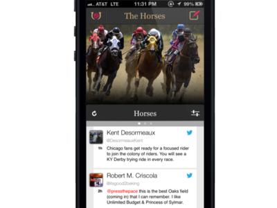 Kentucky Derby: DerbyMe Curated Twitter Feed iphone mobile social ui