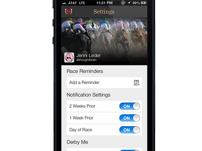 Kentucky Derby: DerbyMe settings iphone mobile settings ui