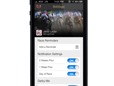 Kentucky Derby: DerbyMe settings iphone mobile settings ui