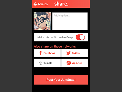 Jamsnap - Creation view - "Share." feed ios7 iphone mobile photo post share